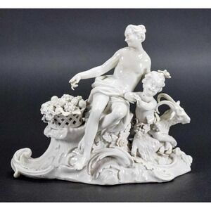 Meissen WHITE PORCELAIN CAPODIMONTE, WOMAN WITH CHILD &GOAT